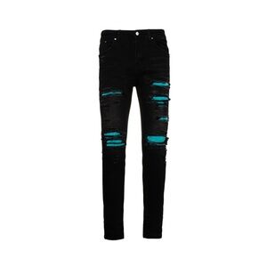 AMIRI Black Skinny Jeans with Blue Accents